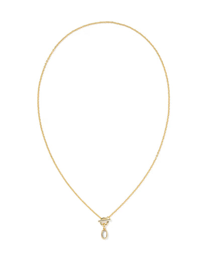 Mini Elisa Toggle Gold Short Pendant Necklace in Ivory Mother-of-Pearl