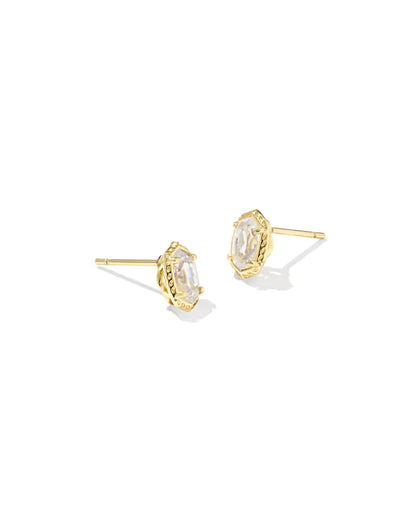Mini Ellie Luxe Gold Stud Earrings in White Crystal