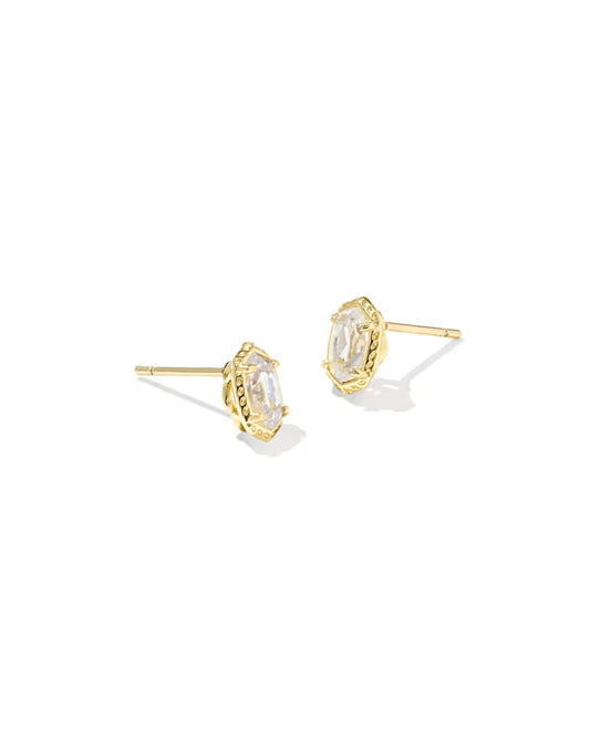 Mini Ellie Luxe Gold Stud Earrings in White Crystal