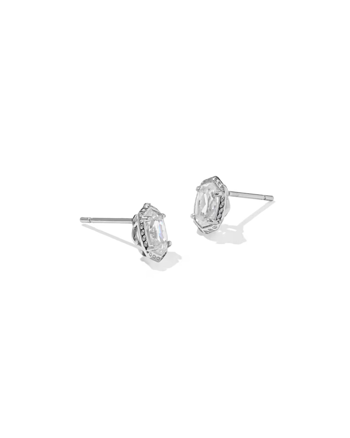 Mini Ellie Luxe Silver Stud Earrings in White Crystal