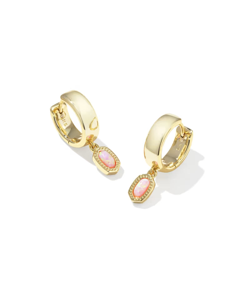 Mini Ellie Gold Wide Huggie Earrings in Light Pink Lab Grown Opal