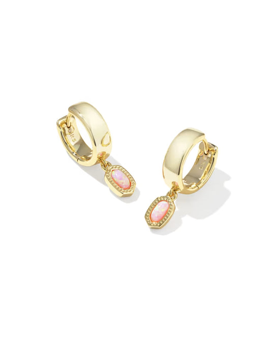 Mini Ellie Gold Wide Huggie Earrings in Light Pink Lab Grown Opal