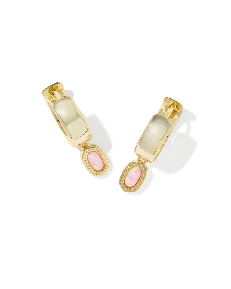 Mini Ellie Gold Wide Huggie Earrings in Light Pink Lab Grown Opal