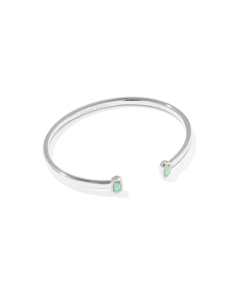 Mini Elton Silver Cuff Bracelet in Green Lab Grown Opal