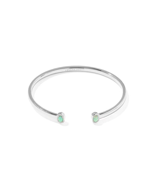 Mini Elton Silver Cuff Bracelet in Green Lab Grown Opal