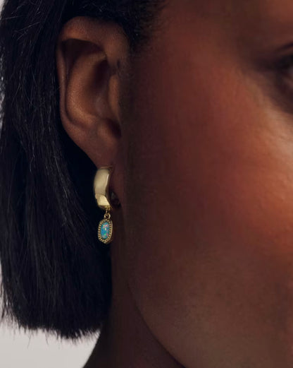 Mini Ellie Gold Wide Huggie Earrings in Blue Lab Grown Opal