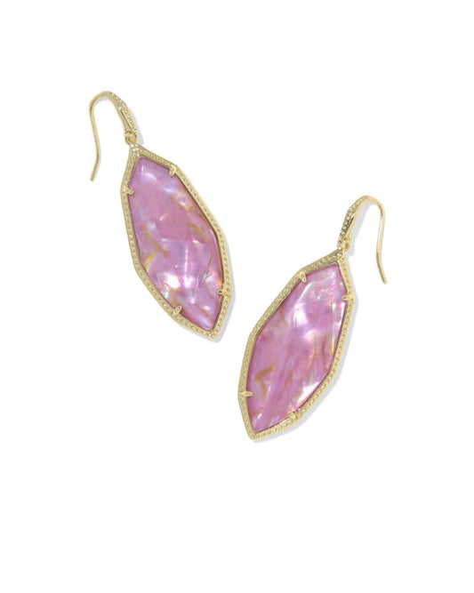 Ophelia Gold Drop Earrings in Light Mauve Illusion