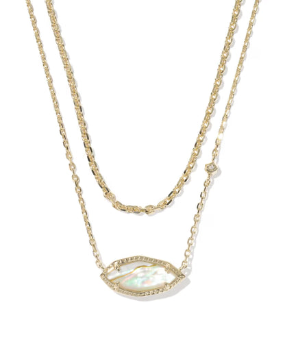 Ophelia Multi Gold Strand Necklace in Iridescent Abalone