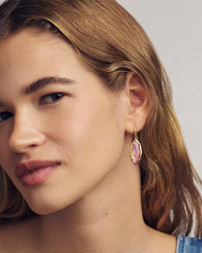 Ophelia Gold Small Drop Earrings in Light Mauve Illusion