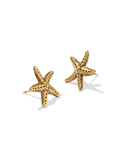 Parker Starfish Vintage Gold Metal Stud Earrings