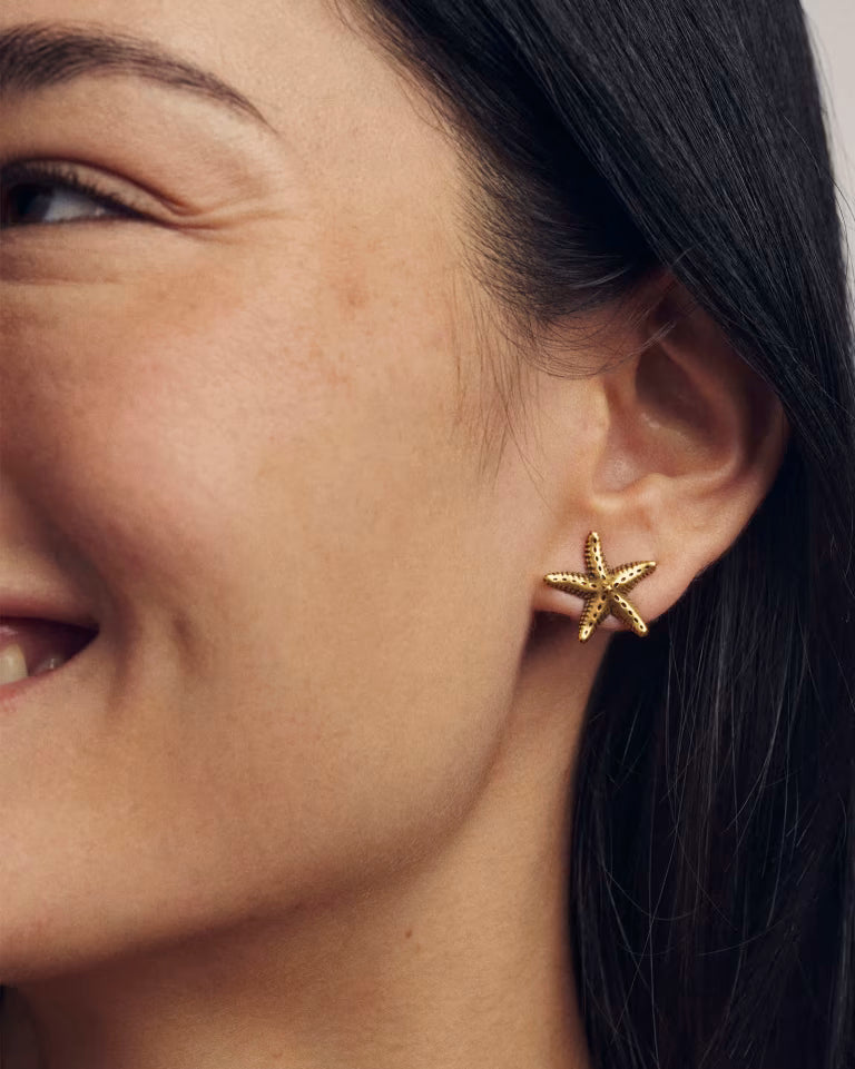 Parker Starfish Vintage Gold Metal Stud Earrings