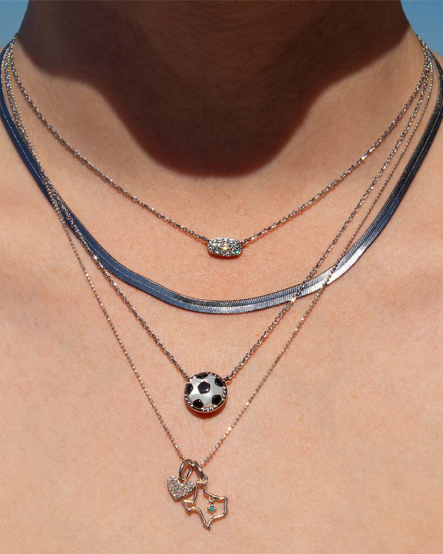 Soccer Silver Short Pendant Necklace in Ivory Mother-of-Pearl