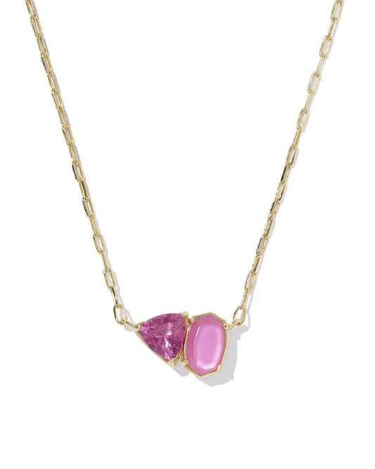 Tatum Gold Short Pendant Necklace in Azalea Pink Mix