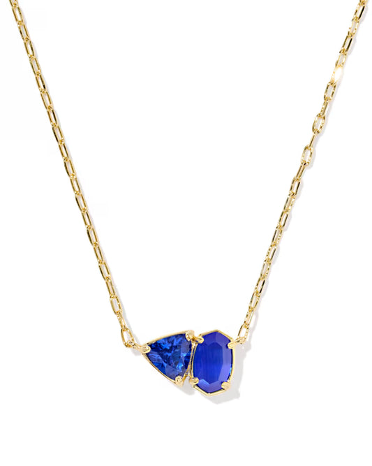 Tatum Gold Short Pendant Necklace in Cobalt Blue Mix