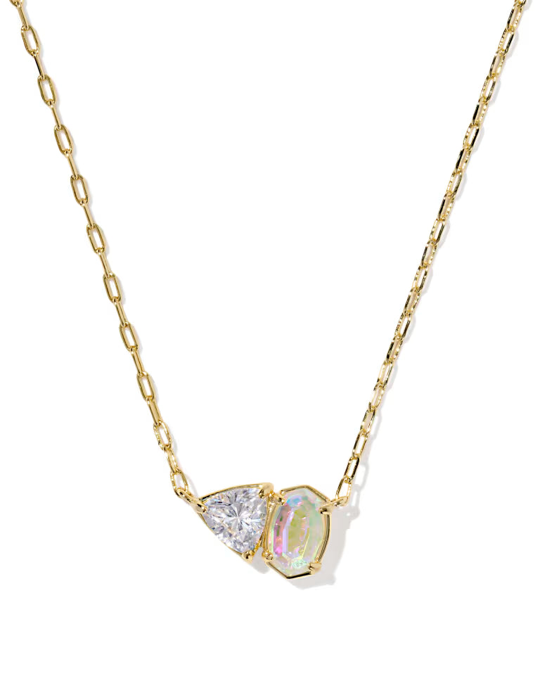 Tatum Gold Short Pendant Necklace in White Crystal Mix