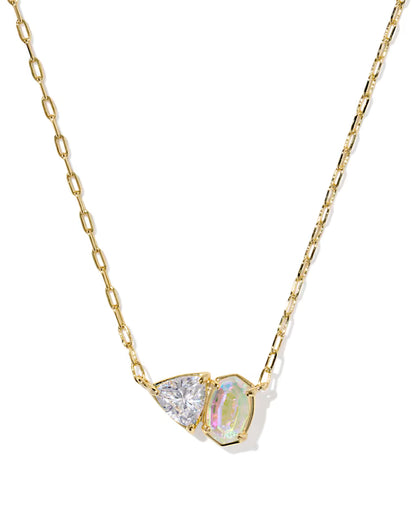 Tatum Gold Short Pendant Necklace in White Crystal Mix