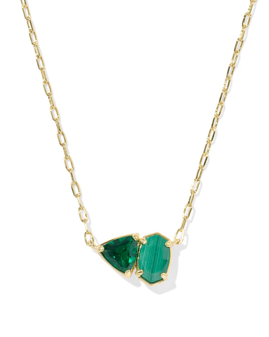 Tatum Gold Short Pendant Necklace in Green Mix