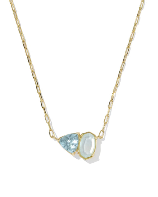 Tatum Gold Short Pendant Necklace in Light Blue Mix