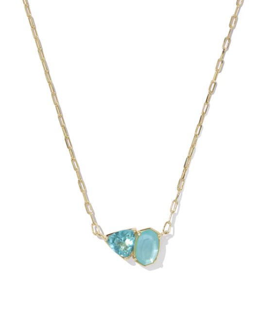 Tatum Gold Short Pendant Necklace in Blue Mix