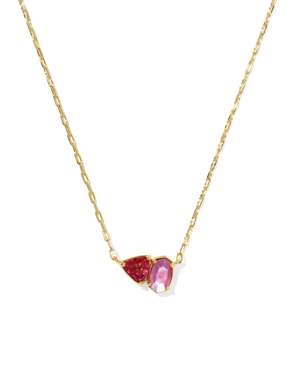 Tatum Gold Short Pendant Necklace in Pink Mix