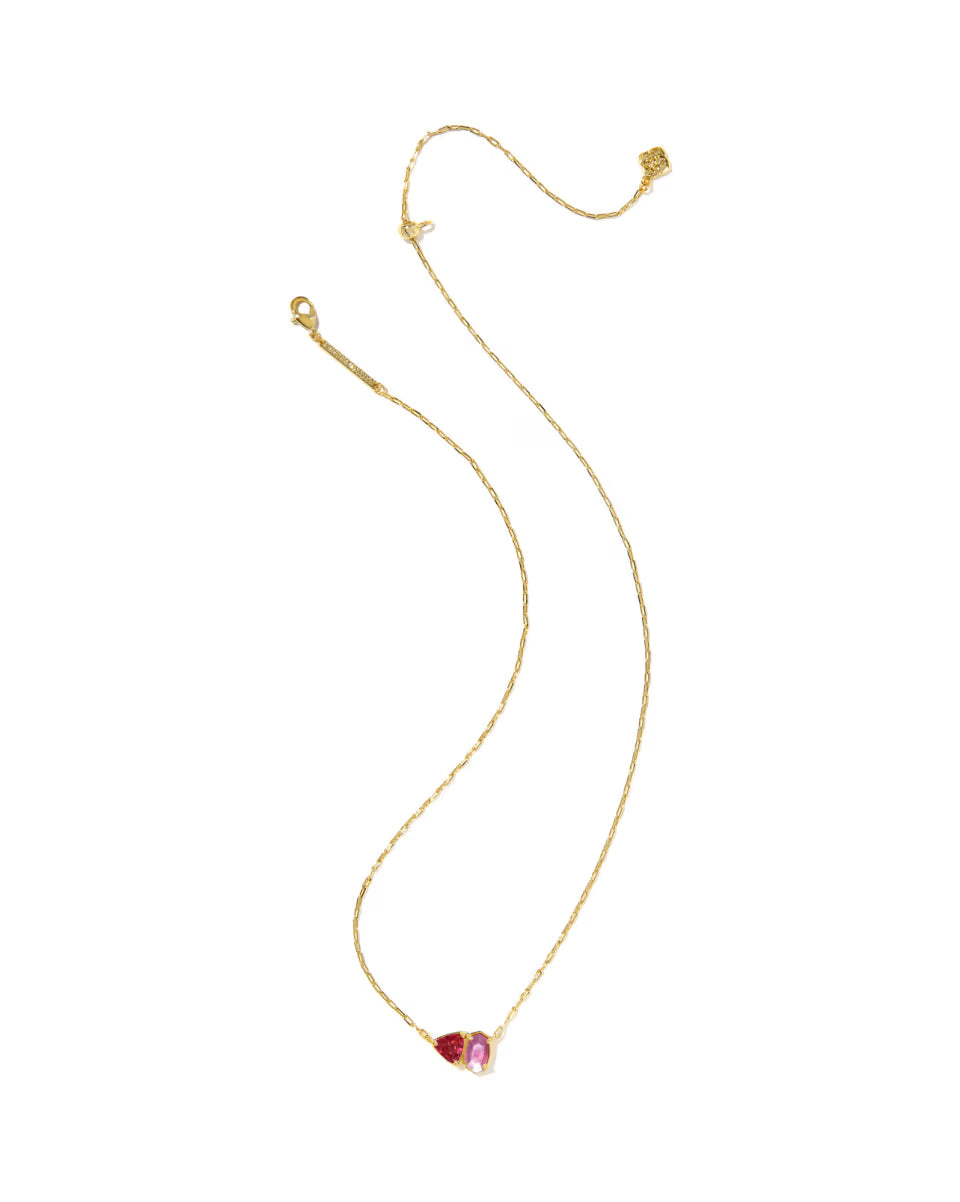 Tatum Gold Short Pendant Necklace in Pink Mix