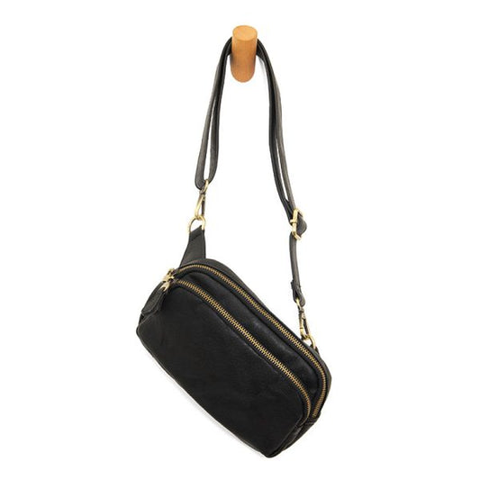 Kylie Double Zip Black Sling Bag