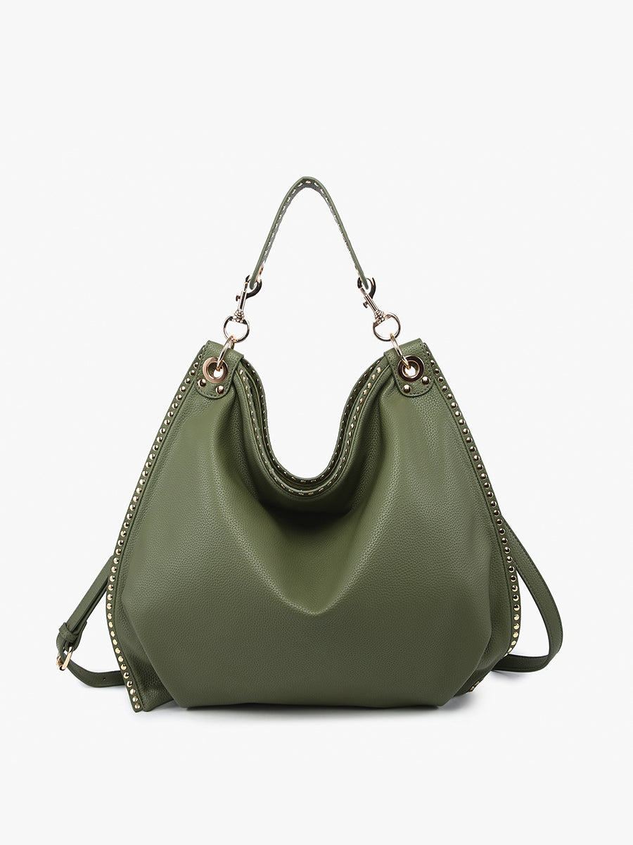 Carly Studded Hobo Olive Handbag