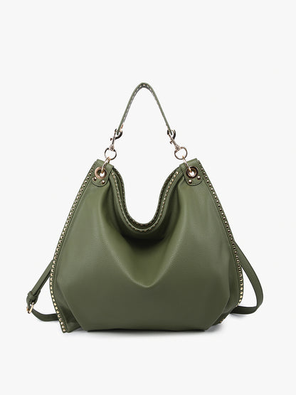 Carly Studded Hobo Olive Handbag