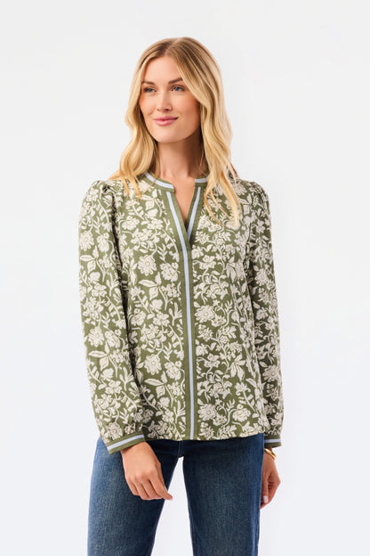 Naomi Painted Trillium Top in Olive