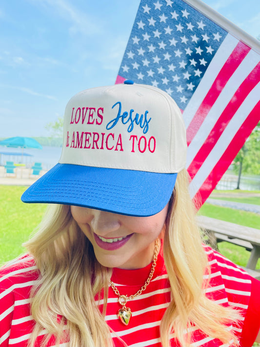 Loves Jesus & America Too Royal Blue Cap