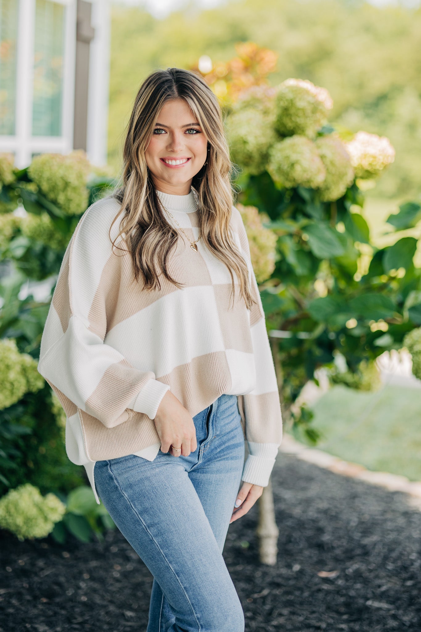 Checker Easy Street White Sand Combo Tunic Sweater