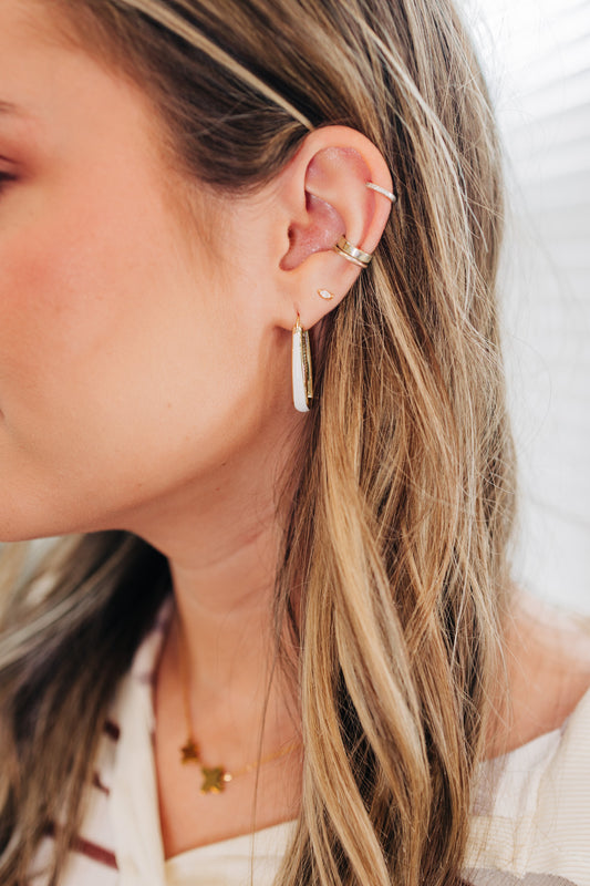 Kelsey Gold Hoop Earrings in White Enamel