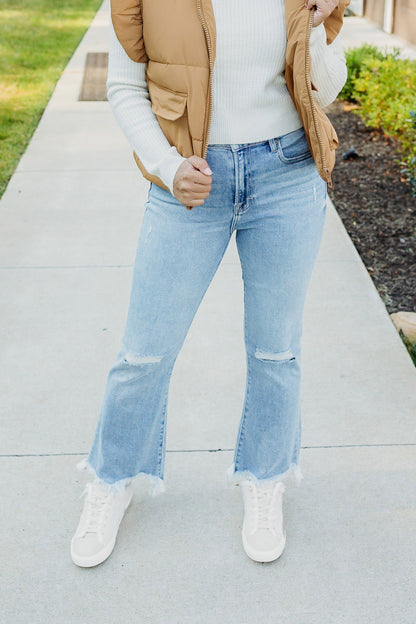 Happi Light Blue Super Fray Cropped Flare Denim