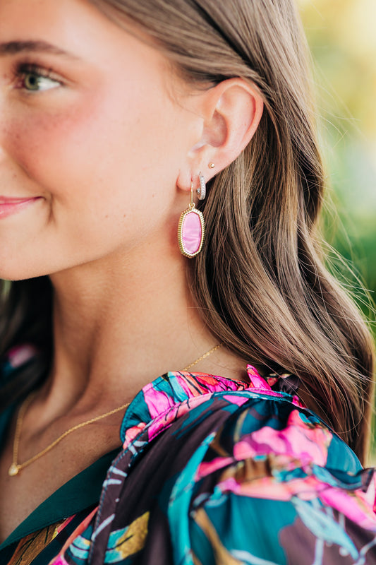 Dani Gold Ridge Frame Drop Earrings in Azalea Illusion