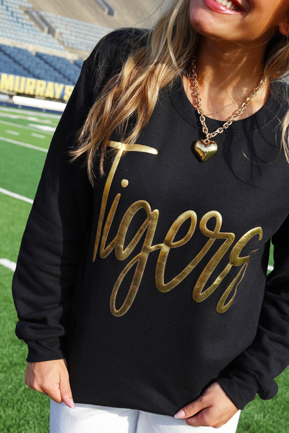 Tigers Metallic Letter Black Sweatshirt