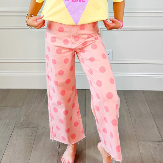 Big Polka Dot Pink Denim Pants