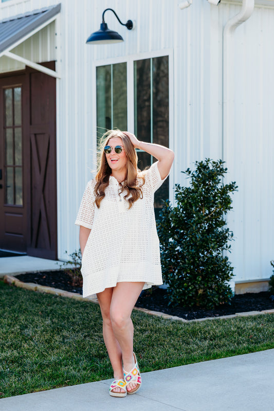 Remino Eyelet  Bright White Mini Dress