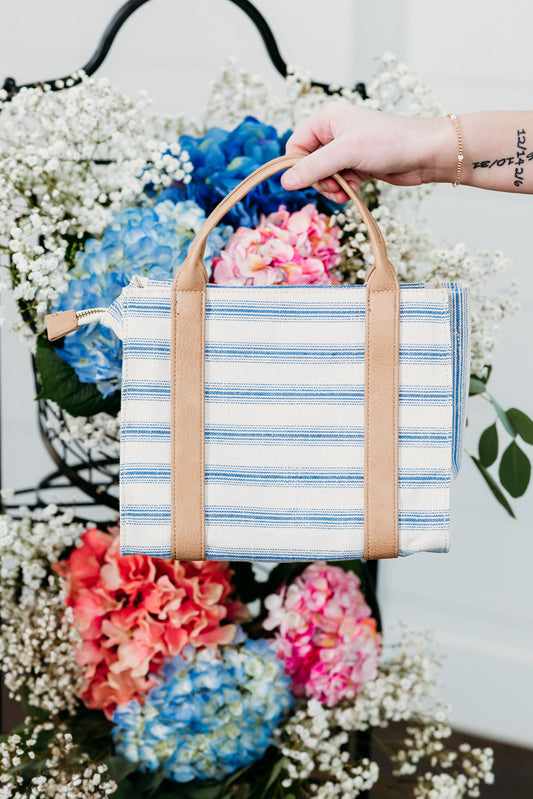 Pencil Stripe Blue Mini Canvas Tote