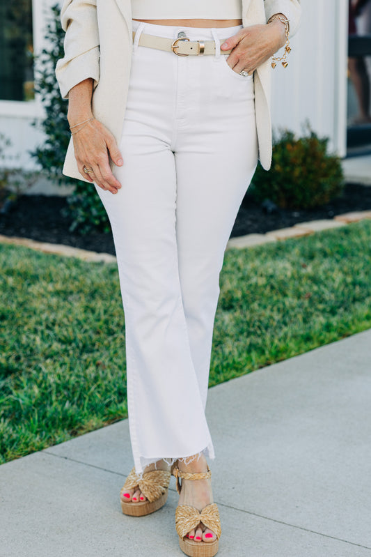 Happi White Cropped Flare Denim