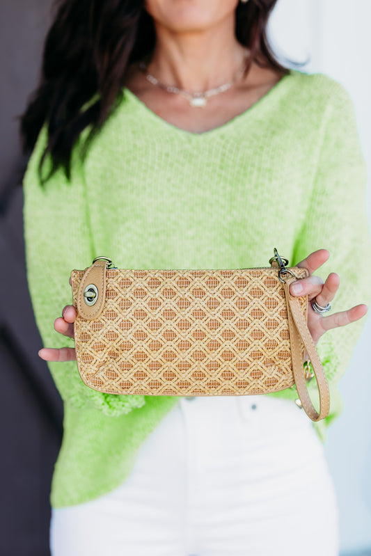 Lattice Camel Crossbody Wristlet Clutch