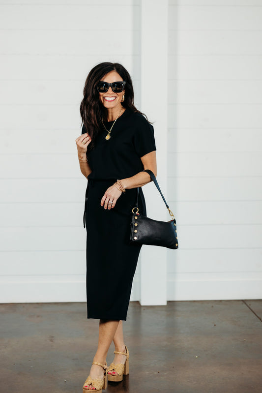 AirEssentials Tie Waist Very Black Midi Dress