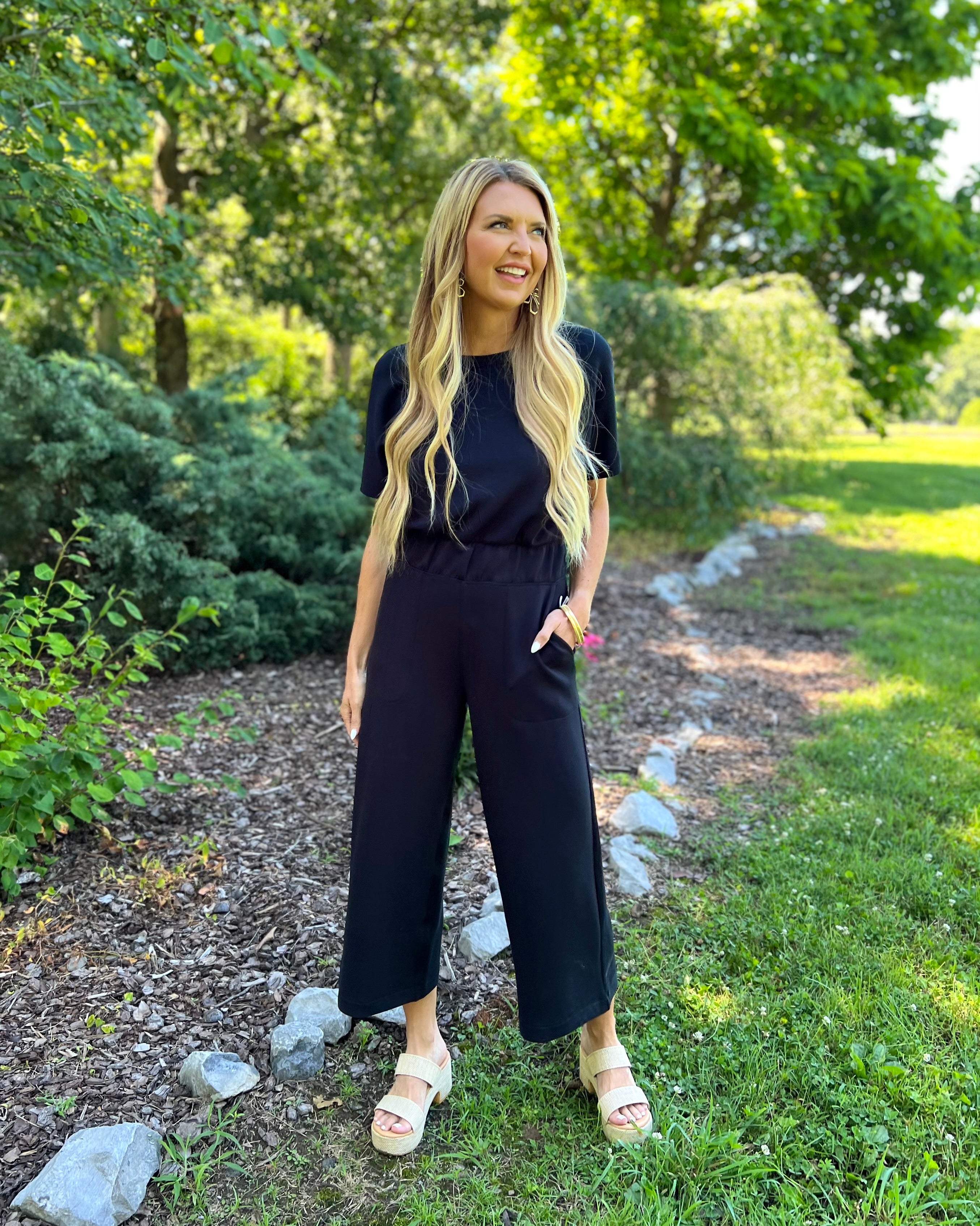 AirEssentials Cropped Wide Leg Very Black Jumpsuit Ribbon Chix