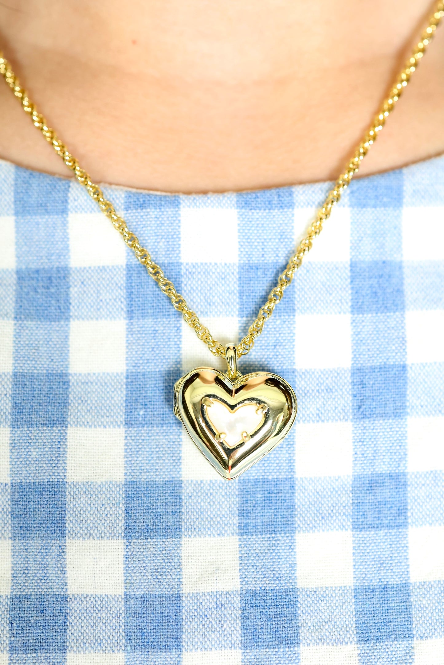 Ari Puffy Heart Locket Short Pendant Necklace in Ivory Mother-of-Pearl