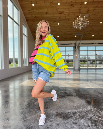 Uptown Stripe Aurora Lime Combo Pullover