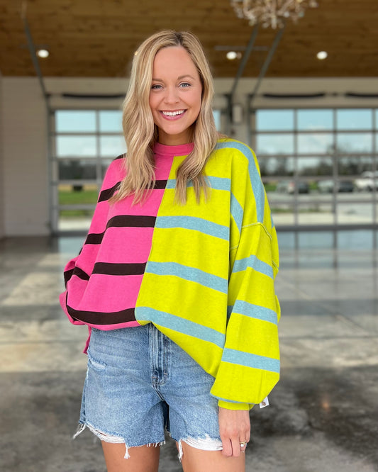 Uptown Stripe Aurora Lime Combo Pullover