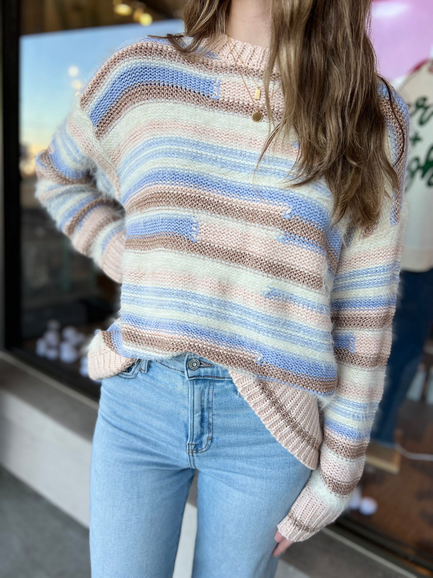 First In Line Pink Multi Sweater
