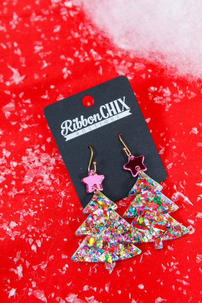 Glistening Lights Pink Star Earrings