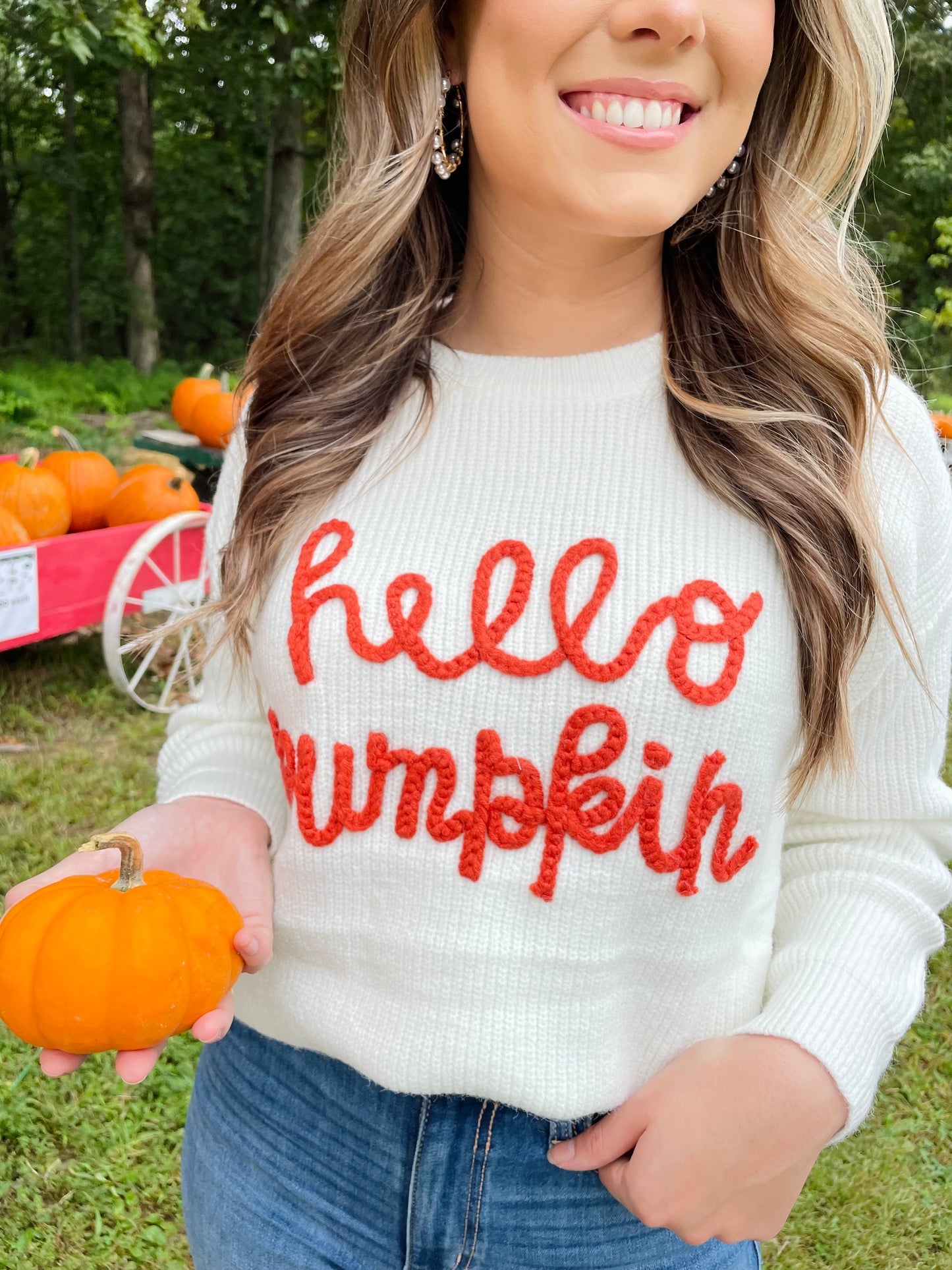 Hello Pumpkin Off White Sweater