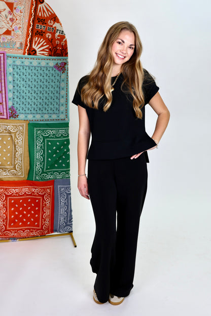 Airessentials Pintuck Very Black Wide Leg Pant