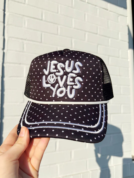 Polka Dot Jesus Loves You Smiley Cap